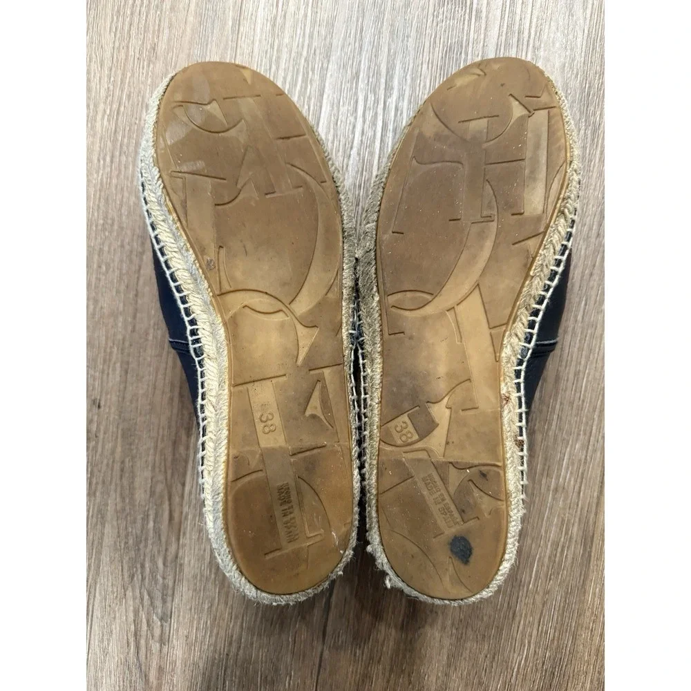 Carolina Herrera CH Initial Embossed Navy Glove Leather Espadrilles Flats Sz. 38